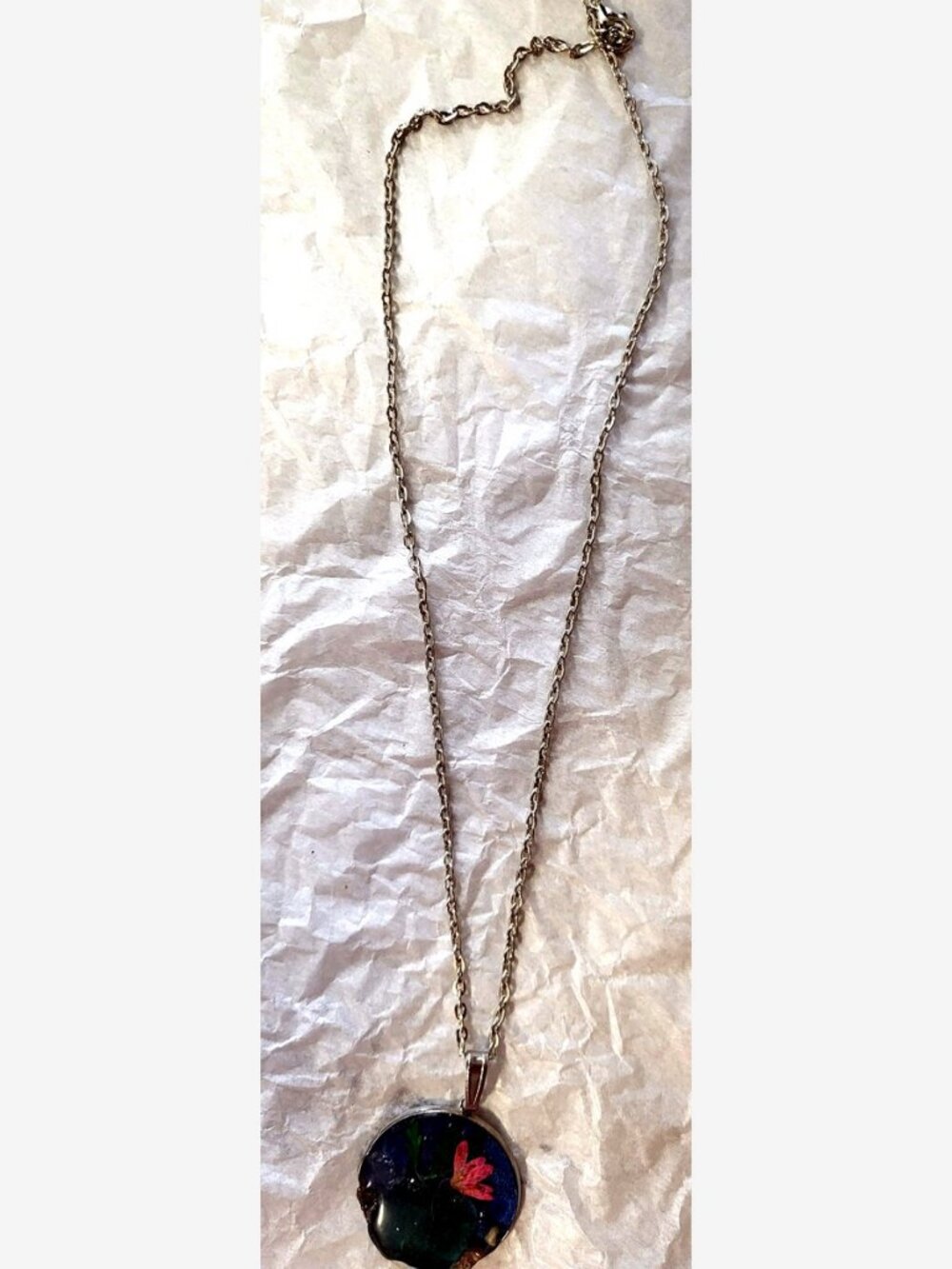 Red Flower Resin Pendant Necklace - Handmade Newfoundland